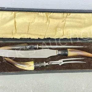 antique stagg handle carving set in case