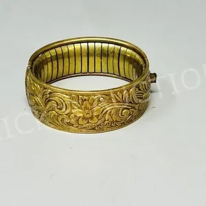 vintage floral scrollwork brass cuff bracelet