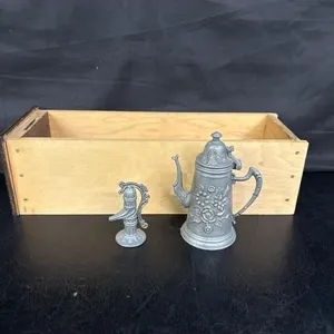 Vintage pewter metal tea pot and water pump