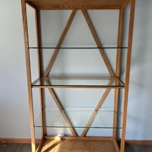 WOOD CABINET W/ GLASS SHELVES