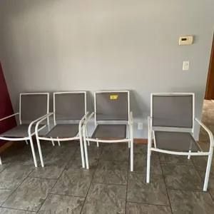 4 METAL PATIO CHAIRS W/ MESH SEAT/BACK