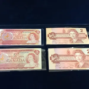 two 1974, two 1986 Canadian $2 Bank Notes