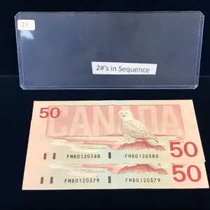 1988 Can Snowy Owl $50 Bank Notes, 2 in Sequence