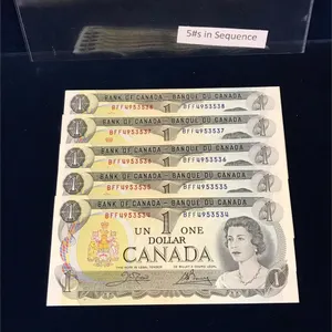 1973 Canadian $1 Bank Notes, 5 in sequence