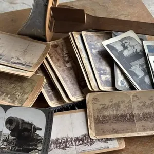 Antique Stereoscope with military photos battleshi