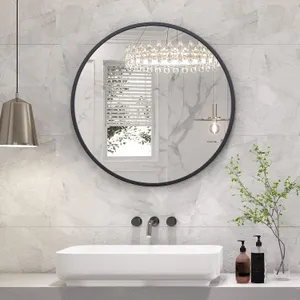 New $55 (24") Round Black Metal Wall Mirror