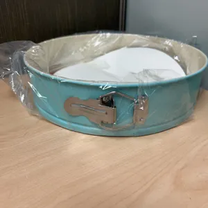 New Springform Round Cake Pan, Blue Nonstick 10-Inch With Latch, Includes Parchment Liners