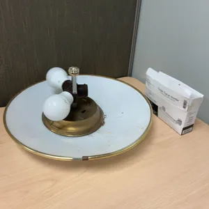 Ceiling Light Fixture With Brass and White Glass Shade Plus Mainstays Toilet Tissue Holder In Box, A