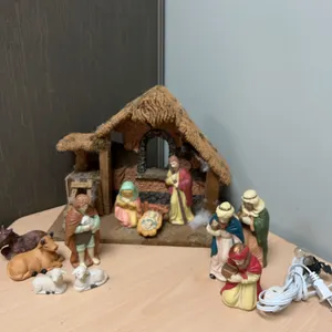 Complete Nativity Scene Set with Stable, Holy Family, Magi, Shepherds, Animals, and Lighting, Made i