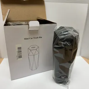 Mini Car Trash Bin Set With Push-Top Lids, Two Units In Original Packaging, Black Plastic, Unused Co