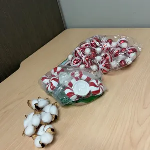 Kurt S. Adler 6 ft Holiday Garland, Peppermint Ornament Lot, and Decorative Cotton Bolls Grouping, N