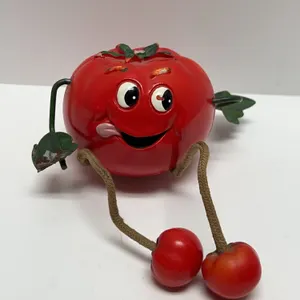 Whimsical Tomato Figurine with Googly Eyes and Poseable Cherry Legs, 3 Inch Handcrafted Decor Piece
