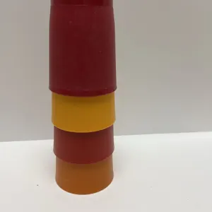 Four Tupperware Plastic Tumblers 1251-4, Made in USA, Red and Yellow, 4.5 Inch Tall Cups (1970s-1980