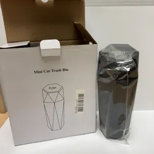 Black Mini Car Trash Bin with Push Lid, Diamond Pattern, New in Box, Made in China, 1 Piece Included