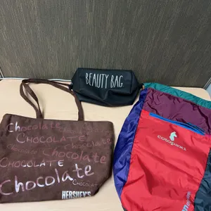 Cotopaxi Luzon Eighteen Daypack, Rae Dunn Beauty Bag, and Hershey's Chocolate Tote Bag Trio, Mixed M