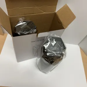 Two Mini Car Trash Bins with Push-Button Lids, Black Plastic Boxed New
