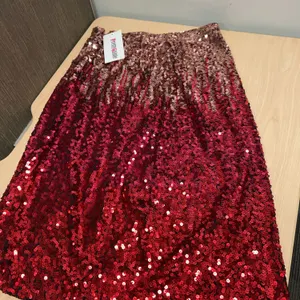 PrettyGuide Style 3010 Sequin Midi Skirt, Large, Ombre Rose Red, 100% Polyester, Made in China, New
