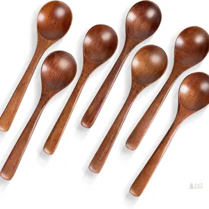 New 7 PCS Wooden Spoons for Eating, 7 inch Wooden Honey Spoons for Tea, Wooden Teaspoons for Stirring Coffee, Hard Wood Table Spoons for Cooking, Smal