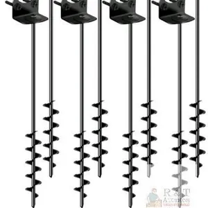 NEW 25.5" Steel Ground Anchor Kit, Auger Type with Multi-Functional Brackets, Set of 8, Black Finish