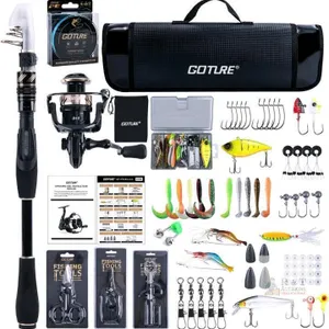 GOTURE Telescopic Fishing Rod Combo, 6.6ft Rod, 66-Piece Lure Set, Spinning Reel, Carry Case