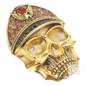 New Gold-Tone Rhinestone Skull Brooch Set, Model 19085590