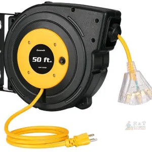 NEW Dewenwils HCR340F 50 ft Retractable Extension Cord Reel, 14/3 AWG, 13A, 125V, Triple Outlet