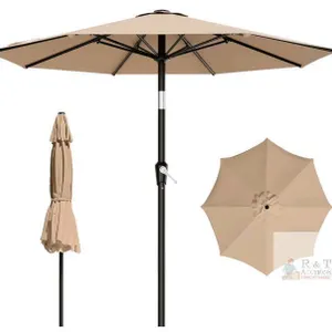 NEW AreShark 10 FT Beige Patio Umbrella with Crank Lift, Steel Frame, Tilt Function, Wind Vent