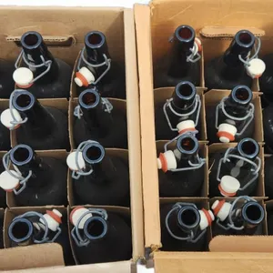 24 Brown Glass Swing Top Bottles with Embossed Design