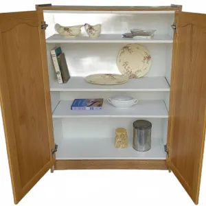 Soft Close Oak Effect Shelving Unit With Assorted Items