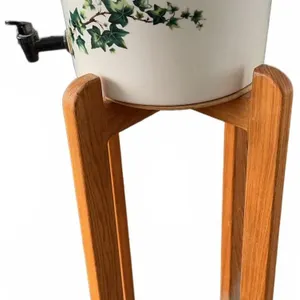 Ceramic Drink Dispenser with Ivy Pattern and Wooden Stand