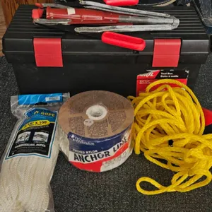 Fishing And Boating Accessory Lot With Ropes And Toolbox