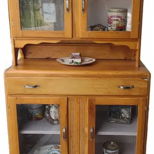 2 Piece Antique Hutch With Collectibles Including Royal Tudor Ware and Tins