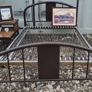 Vintage Metal Bed Frame, MCM Side Table, and Home Decor Lot