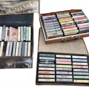 63 Mixed Genre Cassette Tapes in 3 Carrying Cases