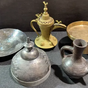 Middle Eastern Metalware and Pottery Group of Five