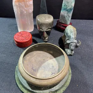 Decorative Stone Carvings, Box, and Bowl