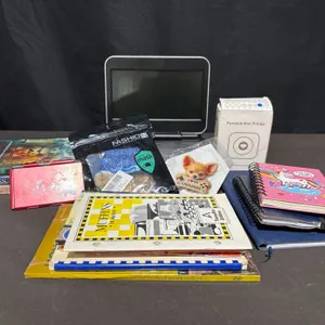 Venture Portable DVD Player, Mini Printer, DVDs, Notebooks, Card Holder Lot