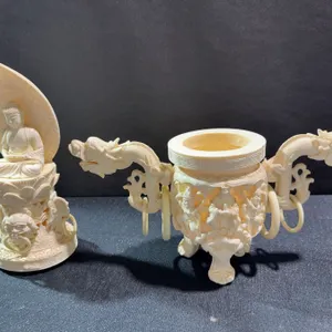 Chinese Carved Ivory Figures with Dragons and Buddha