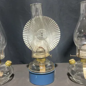 Three Glass Oil Lamps With Metal Parts