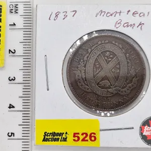 Province du bas Canada Un Sou 1837 Half Penny Bank Token "Bank of Montreal"