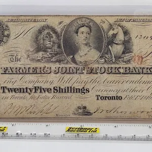 The Farmers Joint Stock Bank 1849 : $5 Bill / Twenty Five Shillings #13102