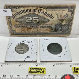 Canada Coin/Bill Collector Combo (3) : - Dominion of Canada 1900 Twenty Five Cent "Shinplaster" : Co