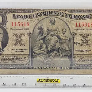Banque Canadienne Nationale $10 Bill 1935 : Wilson/Leman S/N#115618
