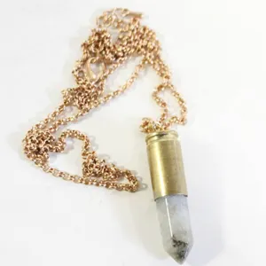 BULLET CASING CRYSTAL PENDANT NECKLACE 22"