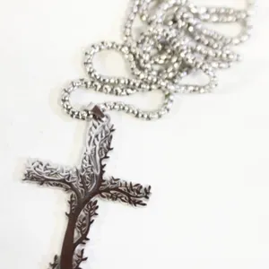 SILVER-TONE TREE OF LIFE CROSS & 24" CHAIN.