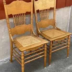 2 - Pressed Wood Cane Seat Dining Chairs