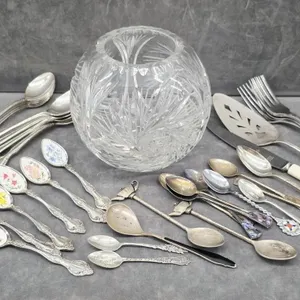 Pinwheel Crystal Rose Bowl & Collector Spoons