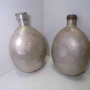 2 WWII Era Aluminum Military Canteens - Hand