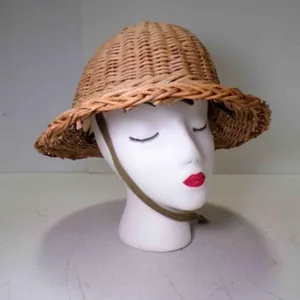 WWII Wicker Helmet Woven Rattan Canvas Suspension