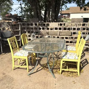 Metal and Glass Patio Table and Wood and Plastic
